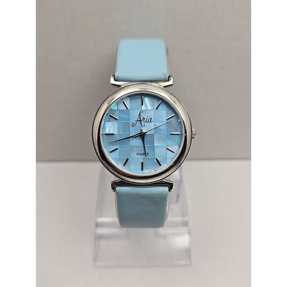 Aria Womens Quartz Watch Sterling Silver Case Blue Mosaic Dial New Battery main image 12